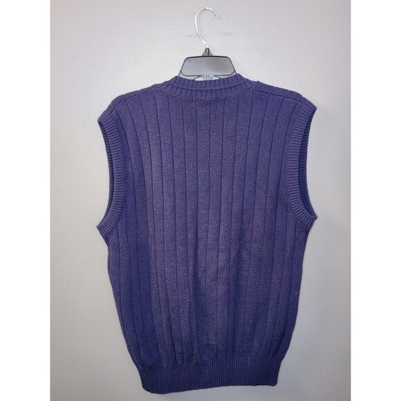 Vintage London Fog Cardigan Sweater Vest Men's M Navy Blue Rib Knit Made In USA - Picture 2 of 4